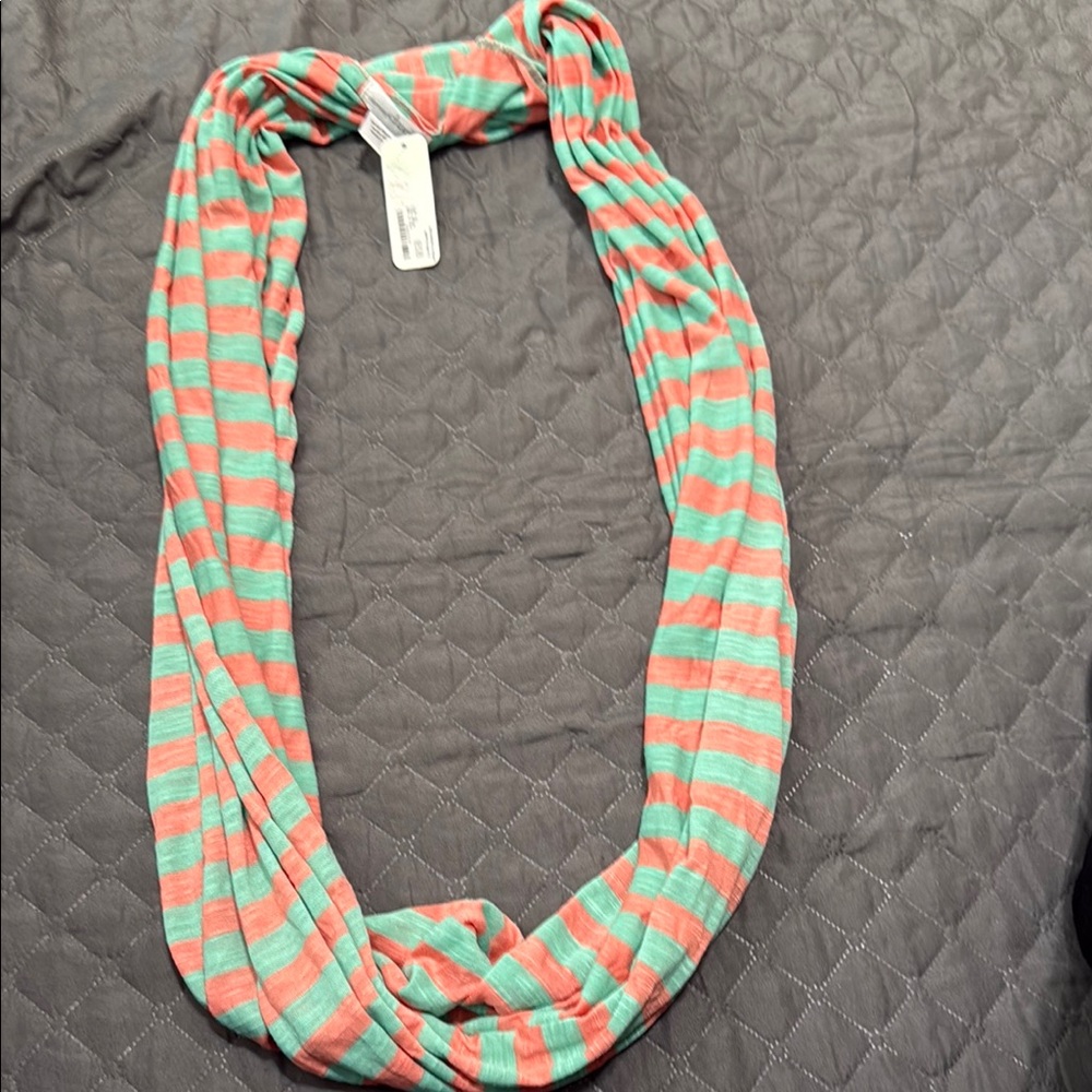 Striped Infinity Scarf - Coral and Mint